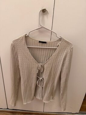 Light Gray Knit Tie-Front Cardigan